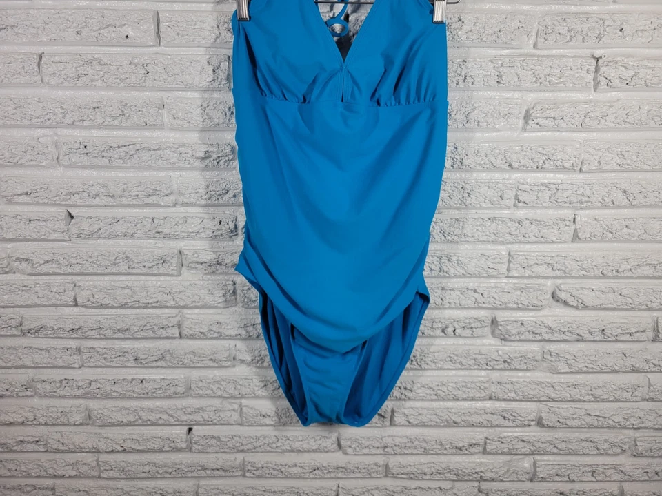 Traje de baño antiguo azul marino para mujer XXL Plus una pieza halter azul playa piscina rayón spandex Foto 4 de 4