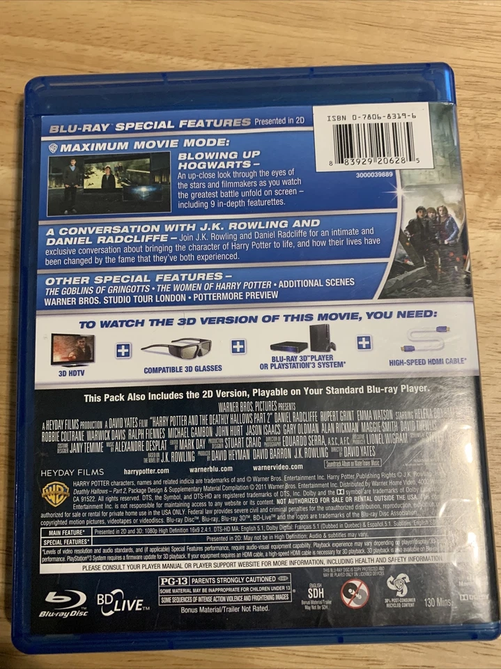 Harry Potter and Deathly Hallows: Part 2 - 3D(BluRay/DVD+3D)Authentic US Release - Image 3 of 4