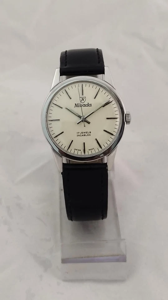Reloj de pulsera vintage NIVADA 17 joyas Incabloc para hombre esfera blanca suiza 2333145 Foto 4 de 4