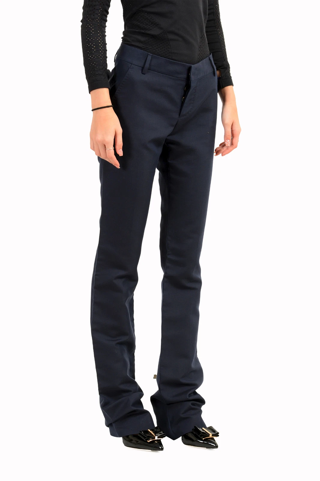 Dsquared2 Pantaloni donna blu navy seta gamba dritta US S IT 40