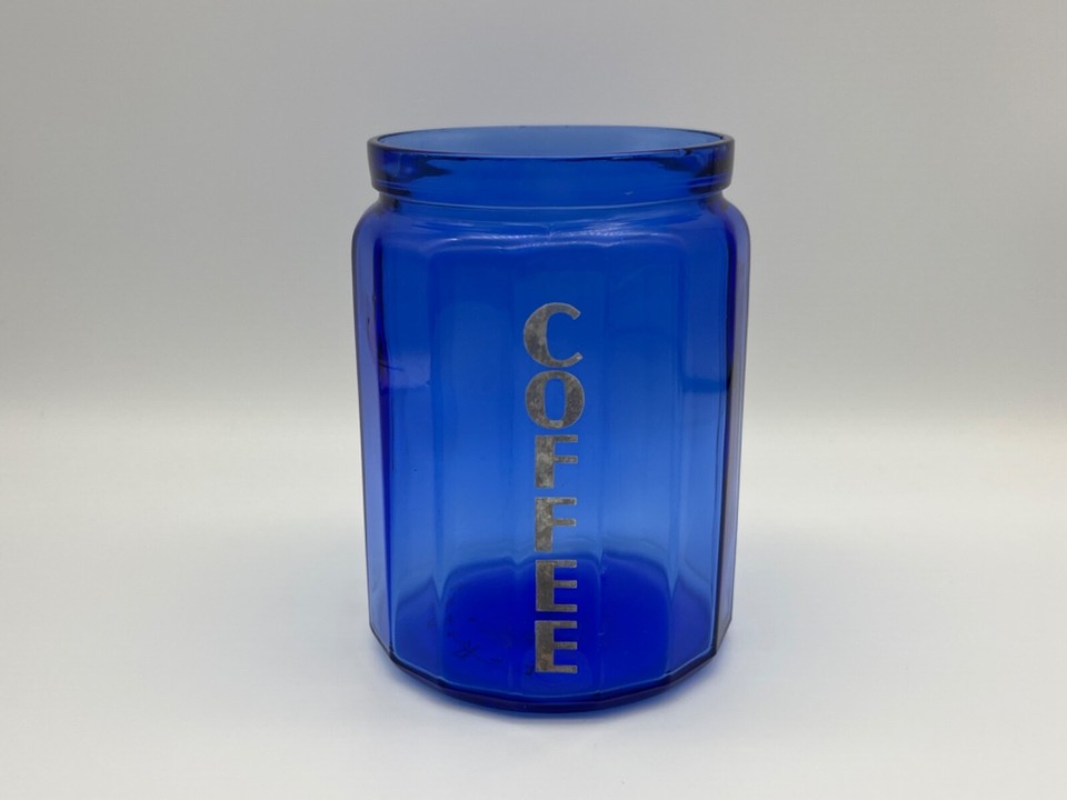 3 Rare Hazel Atlas Cobalt Blue Depression Glass Kitchen Canisters No