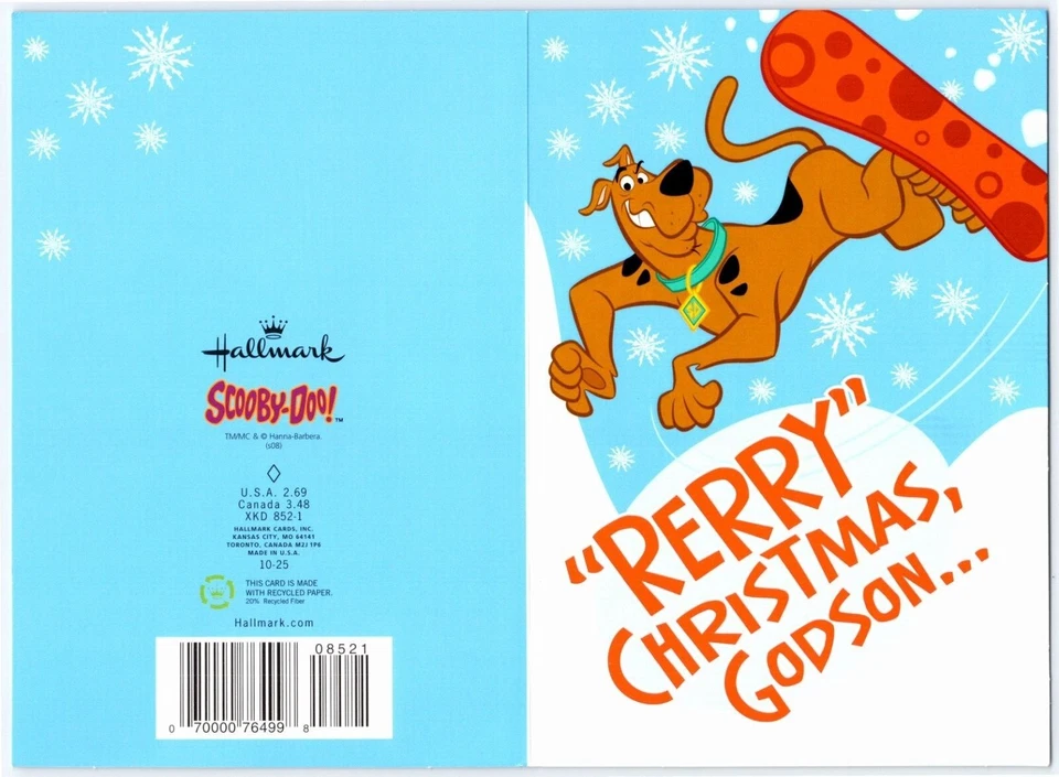 SCOOBY DOO сноуборда крестник Hallmark Рождественская поздравительная открытка с конвертом MG88 - Изображение 3 из 3