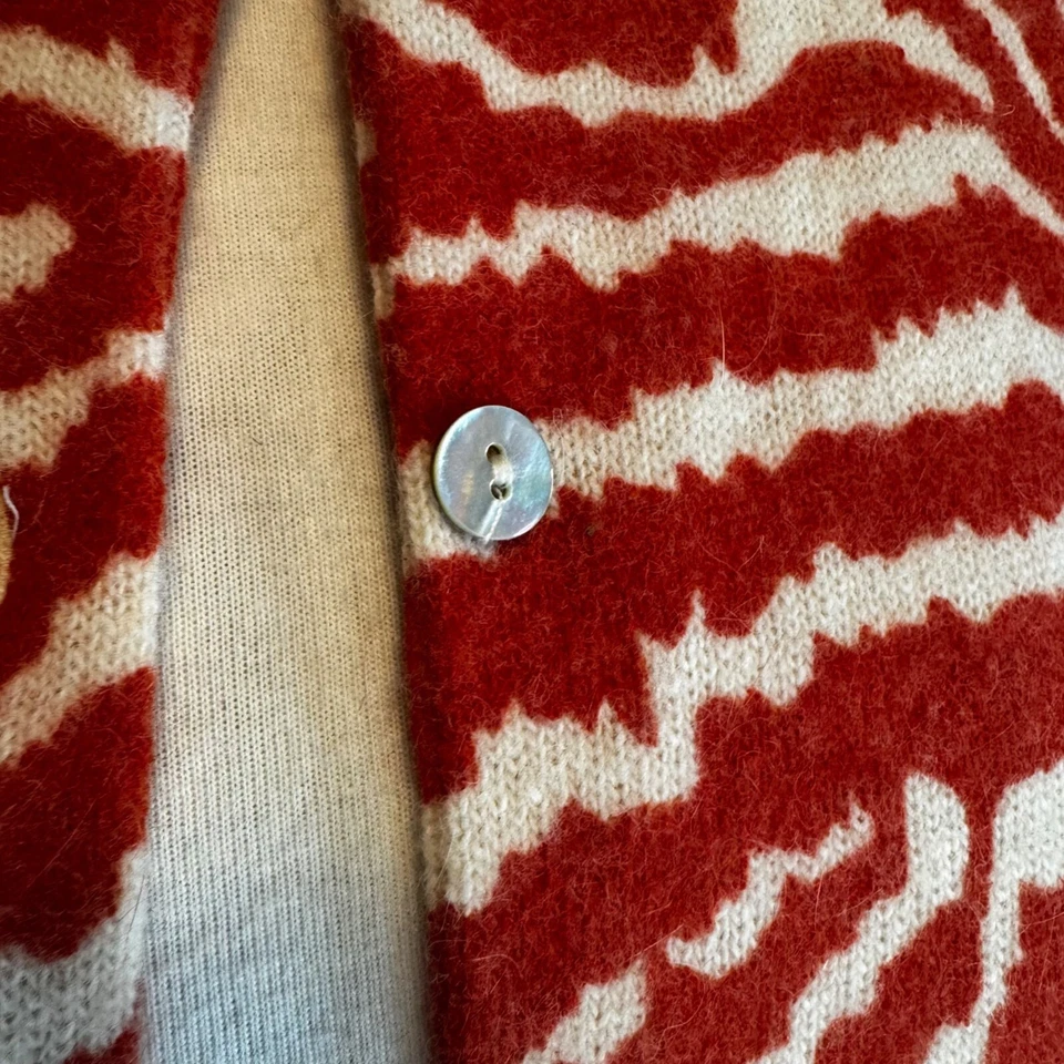 SARAH SPENCER WOMENS MEDIUM LAMBSWOOL ANGORA ANIMAL PRINT CARDIGAN SWEATER - Image 3 of 4