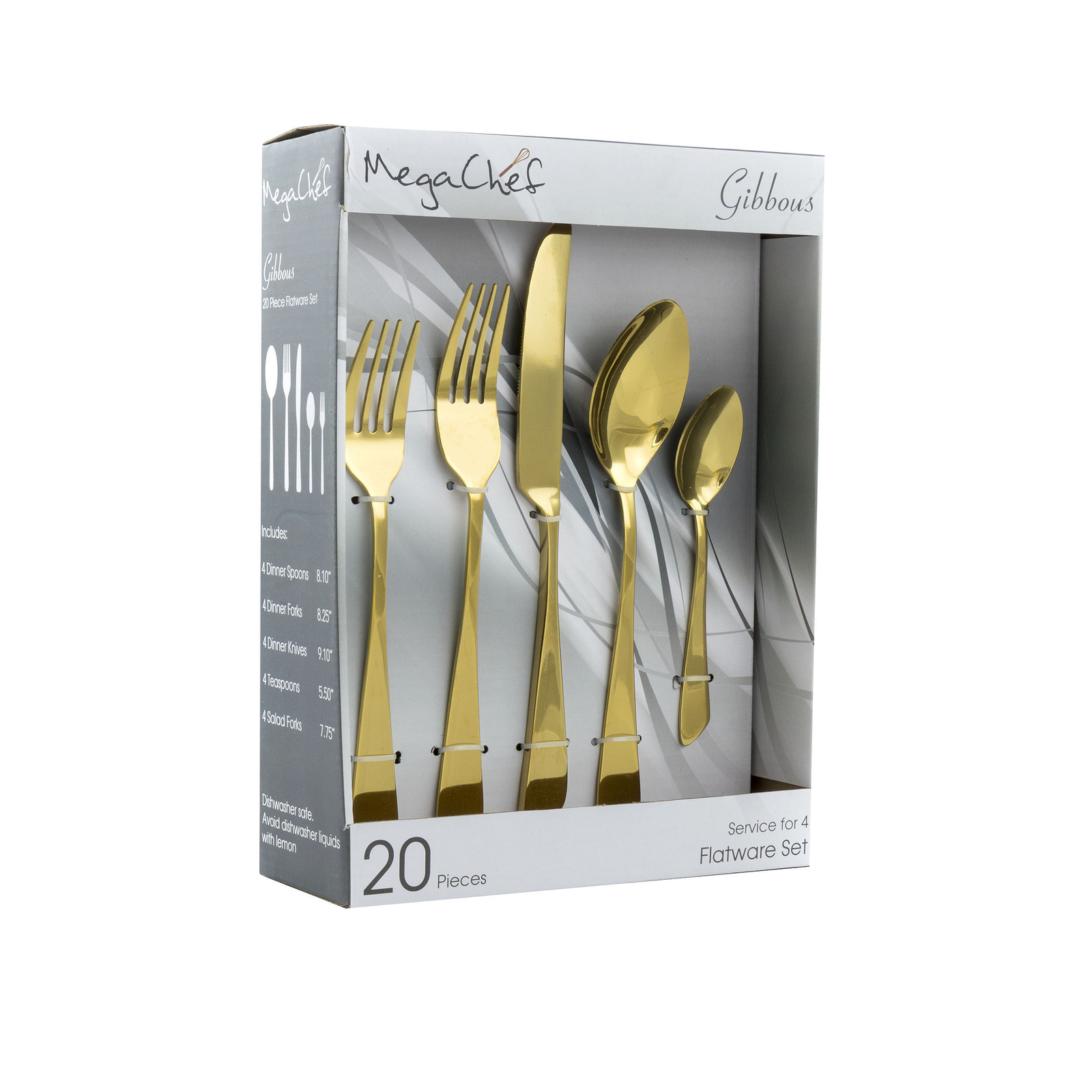 MegaChef Gibbous 20 Piece Flatware Utensil Set, Stainless Steel Silverware Me...