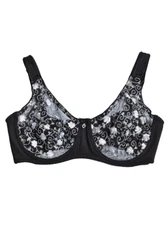 VERY SEXY!!! MELIYUU BLACK SHEER NYLON WHITE EMBROIDERED LACE CUPS BRA 38B NWT