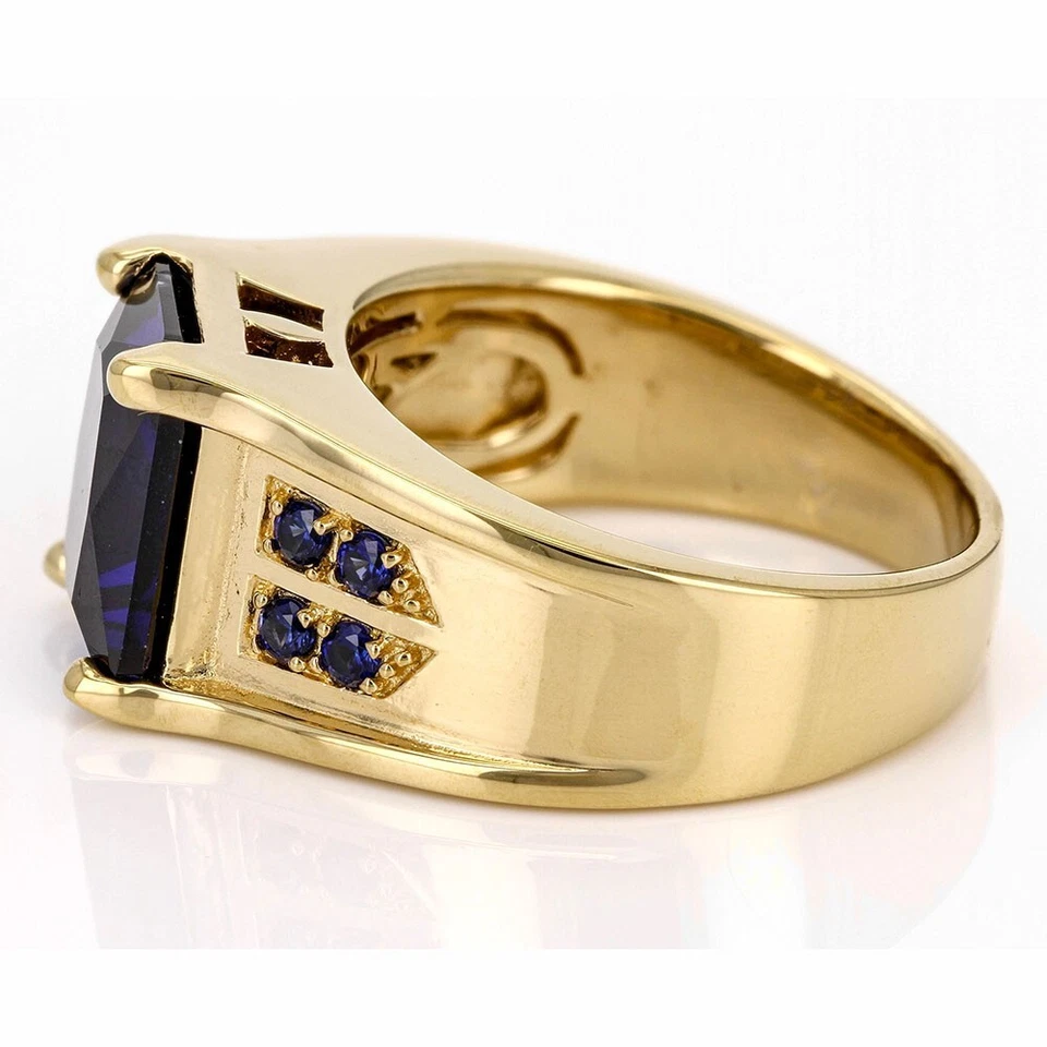 6.64 克拉翡翠切割蓝色蓝宝石 14K 黄金婚戒男士戒指 — 第 3/4 张图片