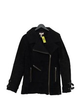 Long Tall Sally Women's Coat Uk 10 Black Leather With Polyester Overcoat