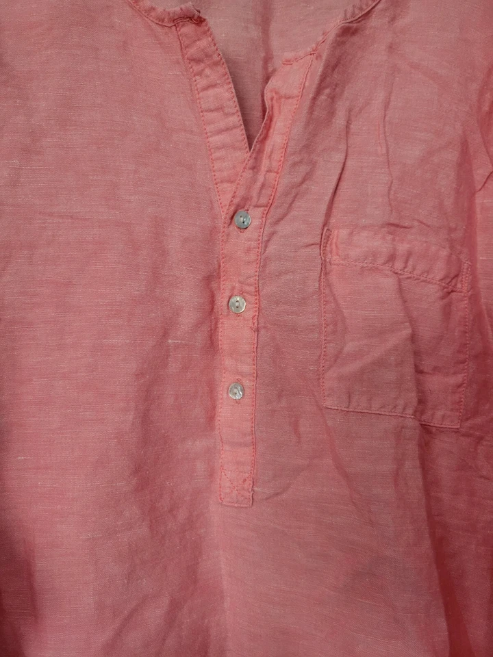 Top túnica para mujer Max Edition manga enrollable mezcla de lino grande rosa Foto 3 de 4