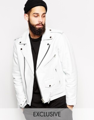 Men Leather Bomber Genuine Leather White Motorcycle Biker Jacket XS-2XL F183