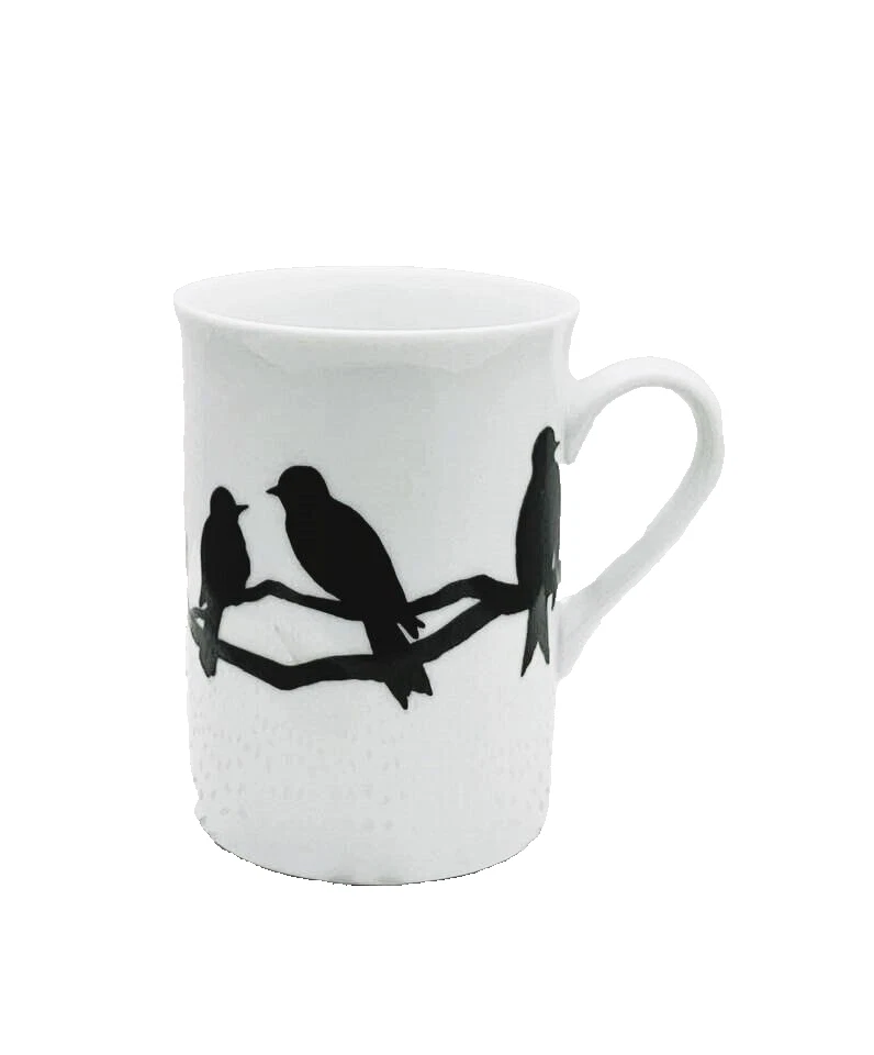 tasse en céramique blanche motifs sihouettes oiseaux noirs 10 x 7,5 cm env - Photo 2/4