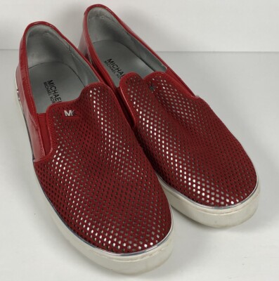 Michael Kors Women's Slip On Sneaker Shoes Mesh Red Leather