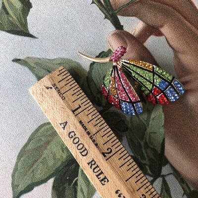 Broche Vintage Rare - Fraise & Papillon Coccinelle, Signée, Avec Chaîne (Broche/Pendentif)