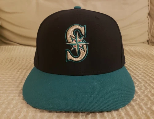 Seattle Mariners Navy Teal Alternate Retro EUC New​ Era 59FIFTY Fitted Hat 7 1/2