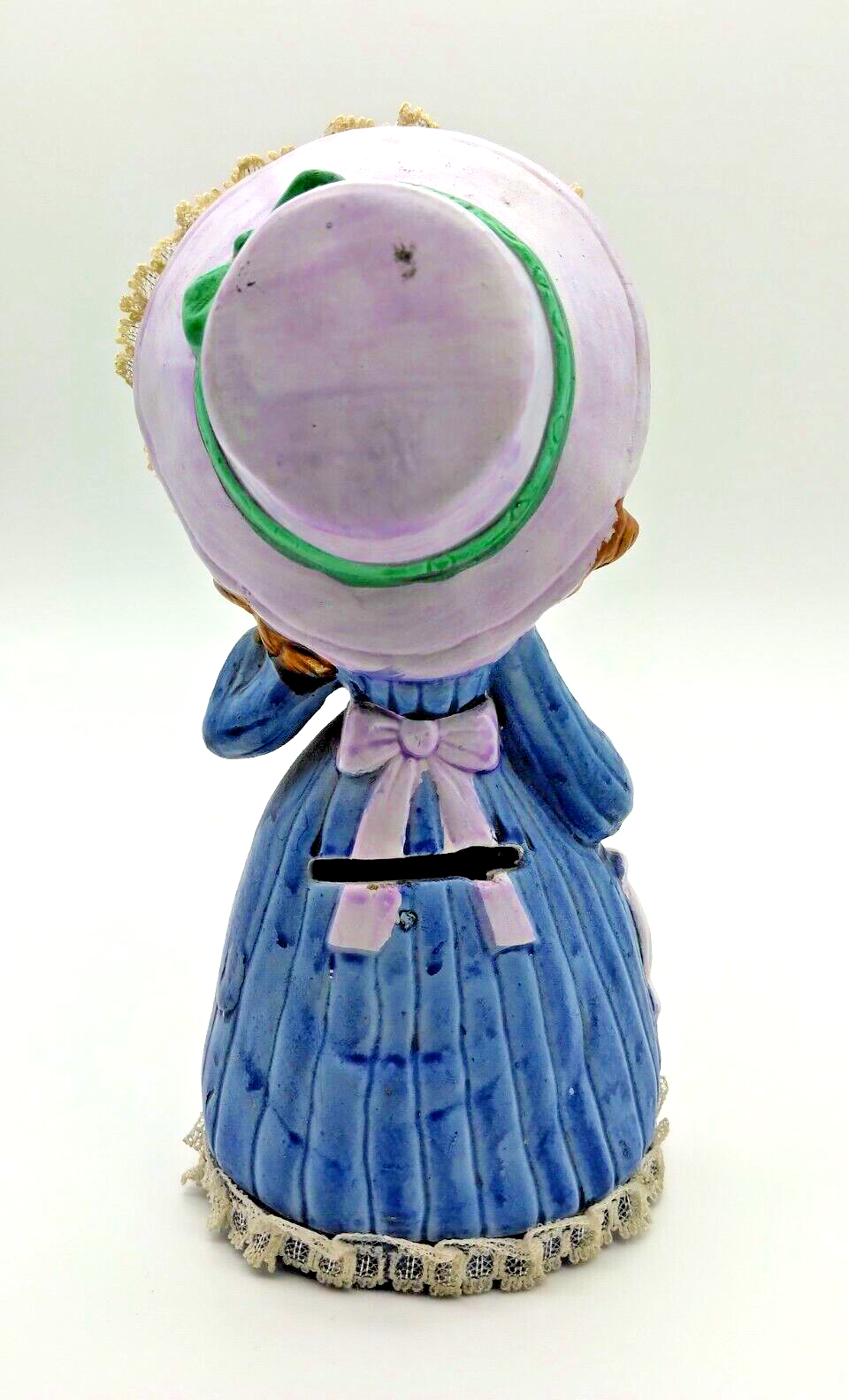 Vintage Coin Bank Girl Purple Hand Painted Figurine includes