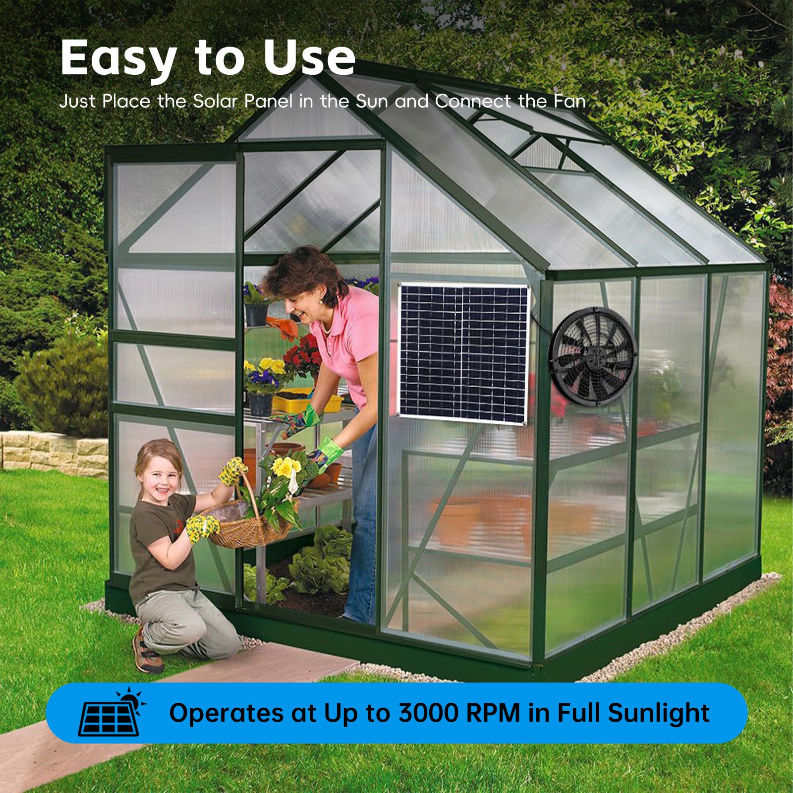 Solar Powered Fan For Camping Outdoor 20W Solar Panel Fan Kit 3000 RPM - IP65 Wa