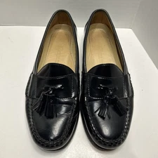 Peter Huber Loafer Black Leather Tassel Preppy Ivy Classic Woven Mens Sz 9 D