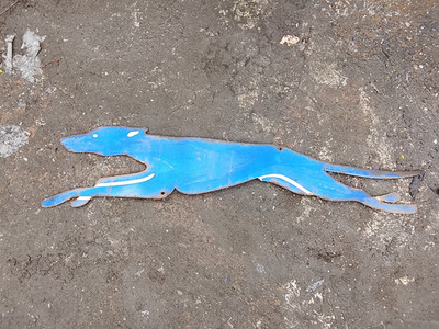 PORCELAIN GREYHOUND ENAMEL SIGN 36X10 INCHES