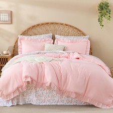 Comforter Set 7 Pieces Queen 90x90in Pink Ruffle Farmhouse Litanika Led Size