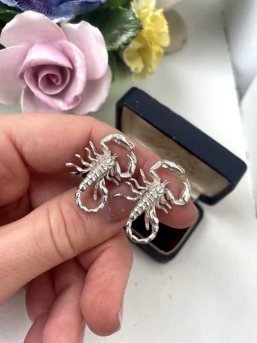 GORGEOUS VINTAGE MODERNIST SOLID 925 STERLING SILVER SCORPIO CUFFLINKS NOT RING