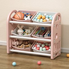 Kids Multi-functional Toy Storage Organizer W/6 Bins Bedroom Living Room Pink