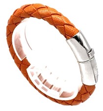 Prada Woven Saffiano Leather Bracelet Orange New