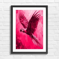 Vibrant Blue And Yellow Parrot Wings Pink Framed Wall Art Print Large Picture