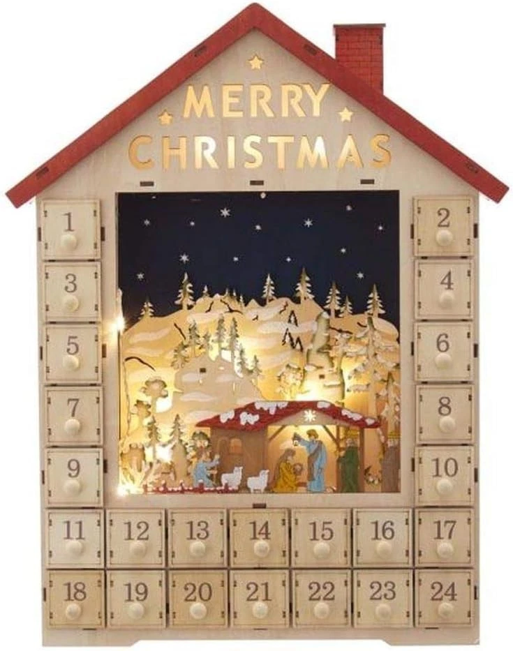 Enchanting 19-Inch Multi-Colored Advent Calendar House with Nativity Scene - Image 2 of 3