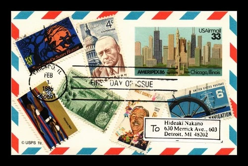 DR JIM STAMPS US FIRST DAY CARD AMERIPEX 86 CHICAGO ILLINOIS AIR MAIL COMBO