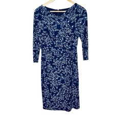 Ralph Lauren Floral Print Knit Dress Blue Womens Size 4 Heritage Stretch Sheath