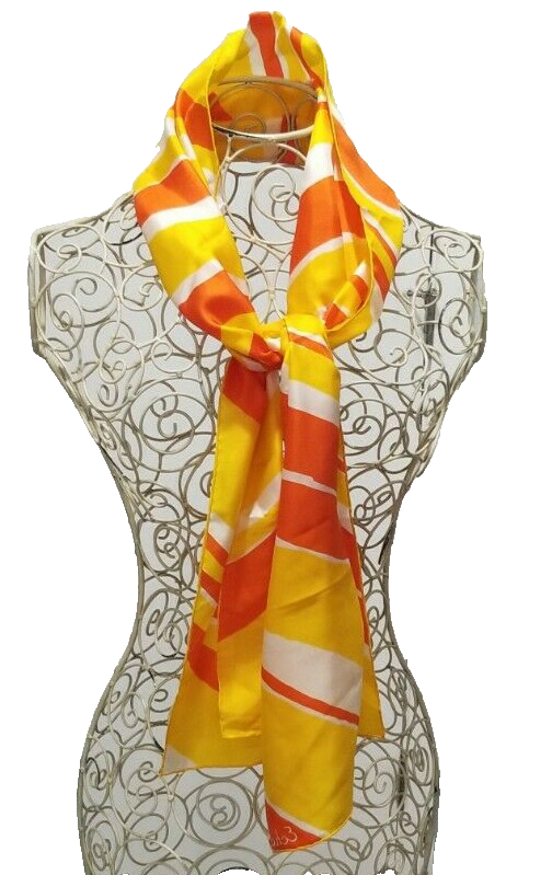 Echo　スカーフポンチョ　シルク100 Vintage Echo 100% Silk Scarf Rolled Edge Orange Yellow Stripes