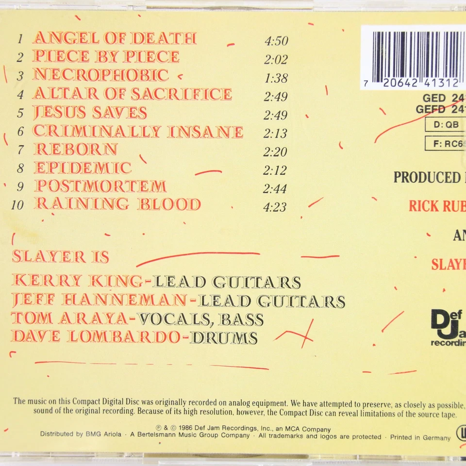 Music Musik Album CD Slayer – Reign In Blood DEF JAM GEFD 24131 GED 24131 Sehr - Bild 2 von 3