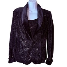 Alex Evenings 2 Pc Sequin Jacket Tank Set Black Formal Evening Size S Cocktail