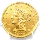 1874 Liberty Gold Quarter Eagle $2.50 1874-P Coin - Certified PCGS AU Detaails