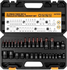 31-piece Torx Bit Socket Set Premium Cr-v S2 Alloy Steel Star T8-t70