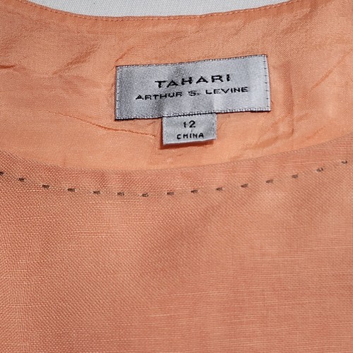 Tahari Shell Tank Sz 12 Linen Blend Lined Side Zip Coral Melon Arthur Levine - Picture 10 of 11