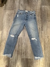 Frame Le Original Jeans Womens 27 Blue High Rise Straight Distressed Crop