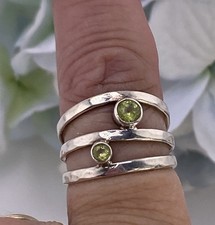Sterling Peridot Ring Artisan Openwork Triple Band Size 7.75