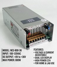 Adjustable Switching DC Power Supply 0-36V 22A 800W LED Display 110V NES-800-36