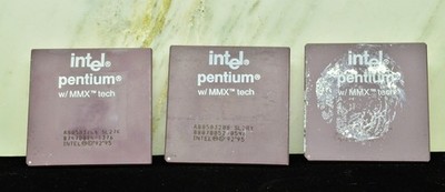 Lot of Three INTEL PENTIUM W/ MMX tech CPU Computer Chips 1992 1995
