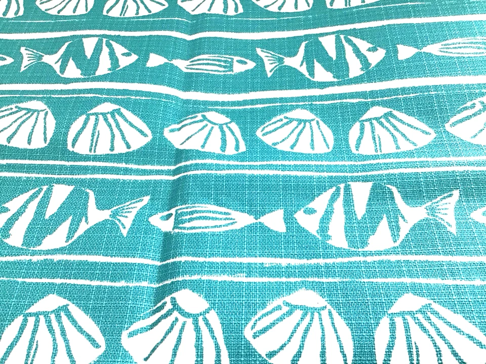 Lote de 2 yardas Premier náutico patrón de peces y caparazones verde azulado Foto 3 de 4
