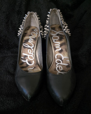 Sam Edelman Black Leather Spike Studded Pumps Slip On Women 8.5
