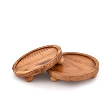Display Stand Acacia Wood Round Wooden Tray for Farmhouse Kitchen or Bathroom