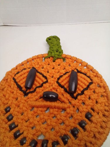 Vintage Macramè Jack O Lanterna Zucca Fatta a Mano Halloween Decorazione Parete - Foto 3 di 13