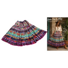 TravelSmith PM Floral Patchwork Tiered Skirt Festival Peasant Cottagecore Artsy