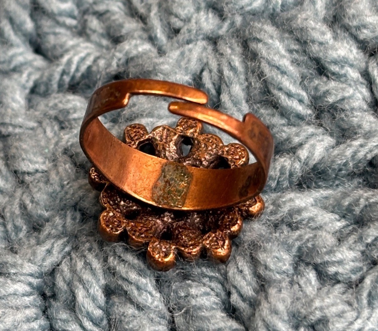 Rhinestone Flower Adjustable Ring Copper Orange - image 3