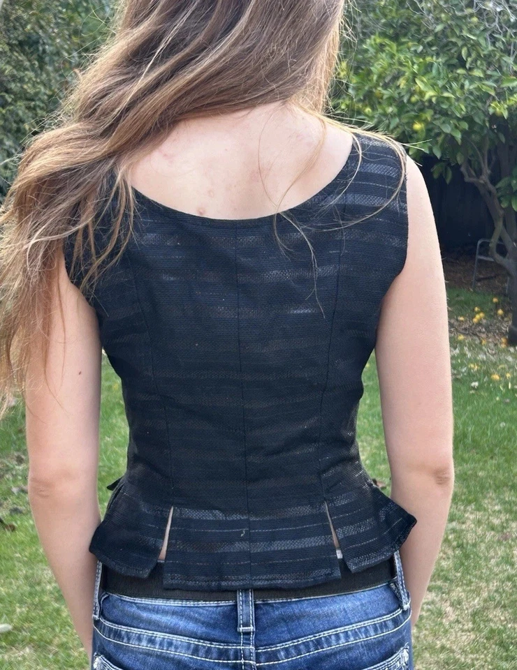 Corsé vintage años 90 Christian Lacroix 36 lino algodón manga superior negro París Foto 3 de 4