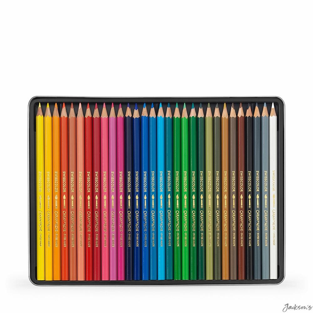 Caran D'ache Swisscolor Aquarelle 30 Water-Soluble Colour Pencils - Metal Tin Set - Assorted Colours - Image 5
