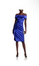 NWT Eliza J Off the Shoulder Satin Cocktail Party Dress cobalt blue size 14