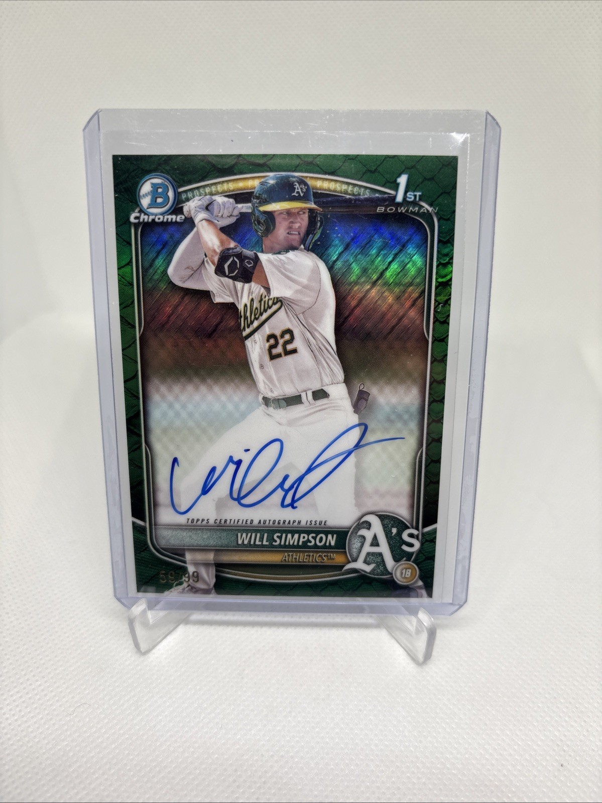 2025 Bowman Chrome Will Simpson Auto /99 Green Reptilian #CPA-WSI Athletics