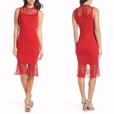 NEW ALI & JAY Red Stretchy TWO TO TANGO Lace MOCK Neck BODYCON Cocktail DRESS S